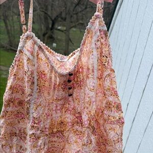 Floral Pink & Cream Spaghetti Strap Tank Top